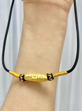 黄金包银九眼天珠黄金吊坠男女通用藏式天珠挂坠情侣款项链黑绳潮