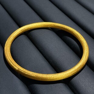 足银999纯银镀黄金色拉丝素圈手镯时尚古法传承闭口实心手环镯子