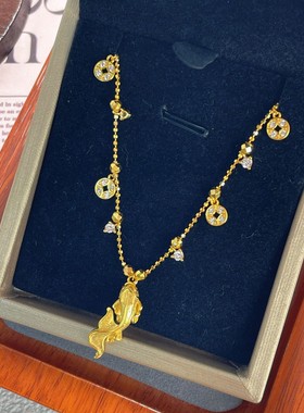 s925纯银镀黄金色新款中式锦鲤鱼仙女链钱币高级感金鱼多宝项链潮