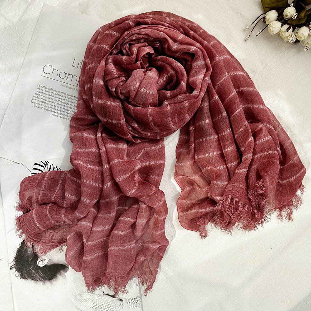 时尚个性春秋款薄款外贸人棉麻围巾男女纯色脏染亮片包头巾长方形