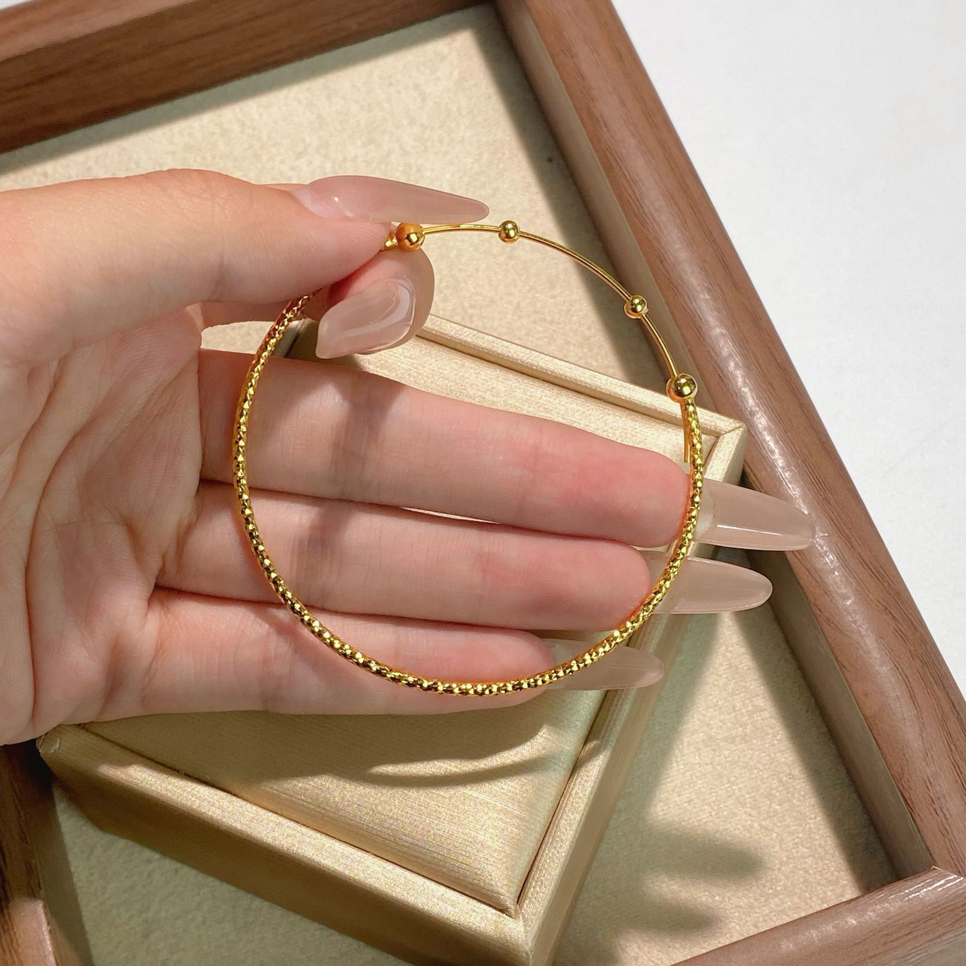 925纯银镀黄金色细手镯新款爆闪亮diy弹力手环女时尚手镯双戴银饰