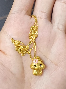 黄金包银项链女黄金色巳蛇花花小蛇蛇小吊坠珐琅本命年生肖蛇挂坠