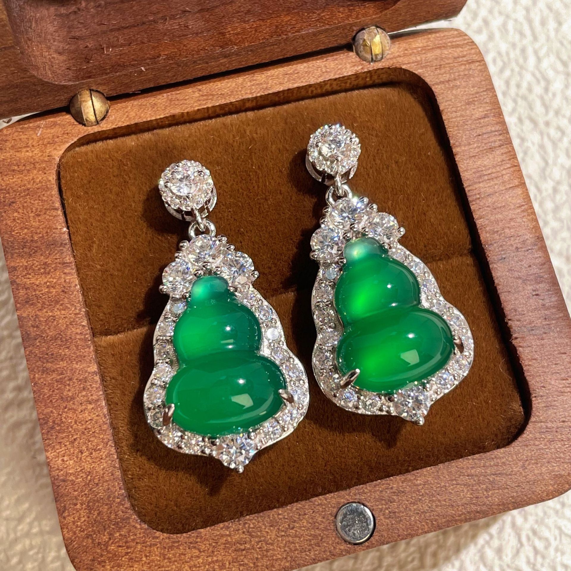 s925纯银首饰天然高冰种绿玉髓葫芦吊坠翡翠帝王绿色福禄颈饰挂坠