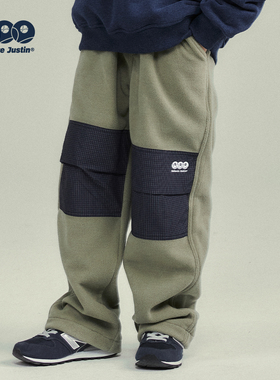 JUSTIN童装儿童冬季双面摇粒绒抗静电拼色保暖休闲裤男孩户外长裤