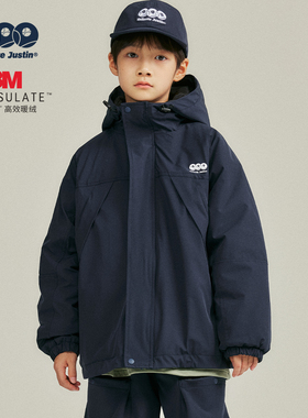 JUSTIN童装冬季3M新雪丽绗棉厚实保暖棉衣男孩防风帅气连帽棉袄