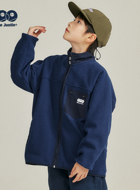 JUSTIN童装冬季网眼双面摇粒绒抓绒立领打底保暖休闲长袖绒衫外套