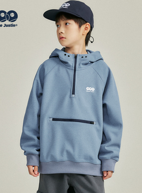 JUSTIN童装儿童冬加绒连帽卫衣男孩保暖速干高领软壳抓绒运动外套