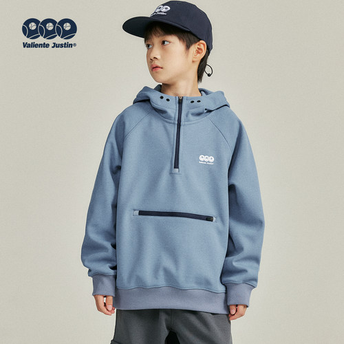 JUSTIN冬半高领抓绒保暖连帽卫衣