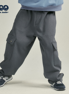 JUSTIN童装冬季加绒一体绒保暖休闲大口袋休闲裤男孩防风工装长裤