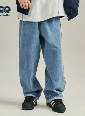 JUSTIN童装中大童宽松休闲洗水牛仔长裤男孩青少年感直筒春秋长裤