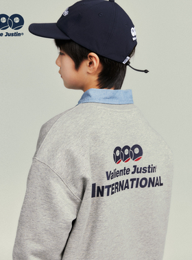 JUSTIN童装儿童冬季加绒印花圆领套头卫衣男孩帅气保暖打底衫上衣