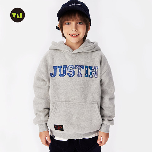 JUSTIN一体绒日系连帽卫衣腰果花