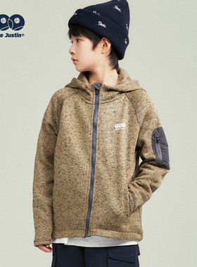 JUSTIN童装儿童冬季加绒中间层保暖连帽绒衫男孩山系户外抗静电