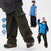 JUSTIN童装 一体绒户外山系软壳大口袋加绒加厚防风保暖宽松长裤