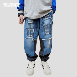 男孩日系重工洗水牛仔卫裤 JUSTIN童装 儿童春秋拼接休闲洋气长裤