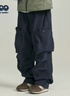 JUSTIN童装儿童冬季加绒一体绒保暖大口袋男孩少年运动休闲长裤