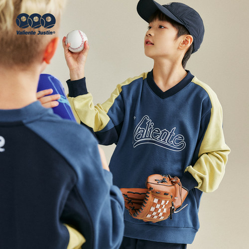 JUSTIN中大童少年感v领拼色卫衣