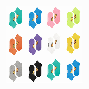 克莱因蓝短袜女潮春秋日系街头糖果色简约百搭卡通小熊头像低帮袜