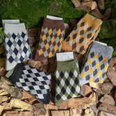 秋冬菱形格袜子女中筒袜日系复古文艺格子ins潮学院风保暖 羊毛袜