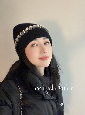 娇阳 有钱人带的帽子！Fen*i 高奢 重工施家水钻1oo%澳毛针织帽