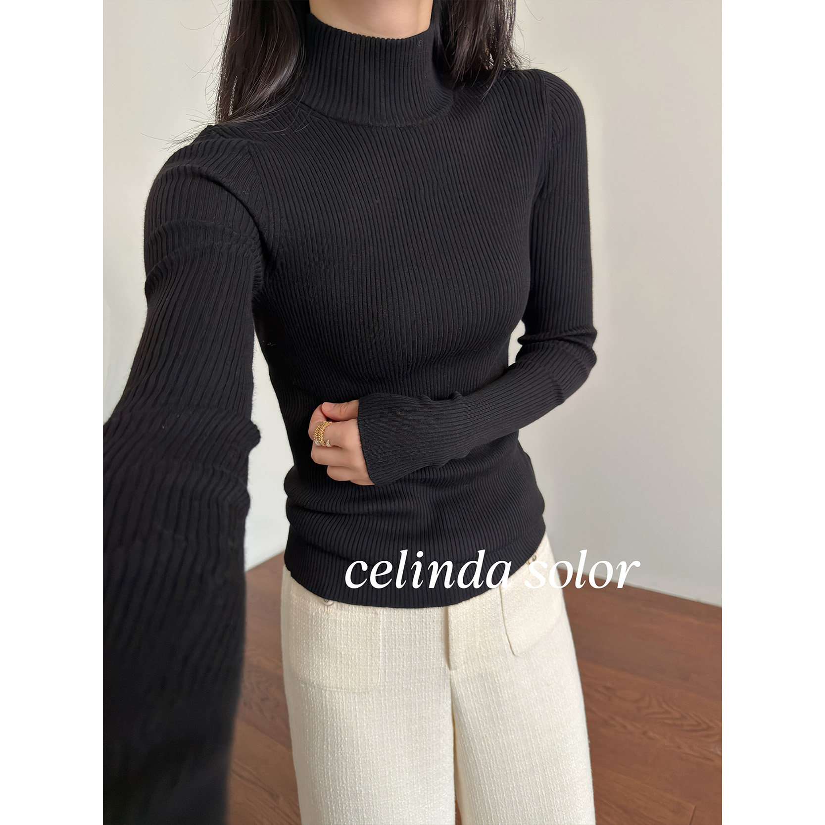 娇阳 巨篙级 巨显瘦 时髦有辨识度 徽标刺绣 绵羊毛针织打底毛衣