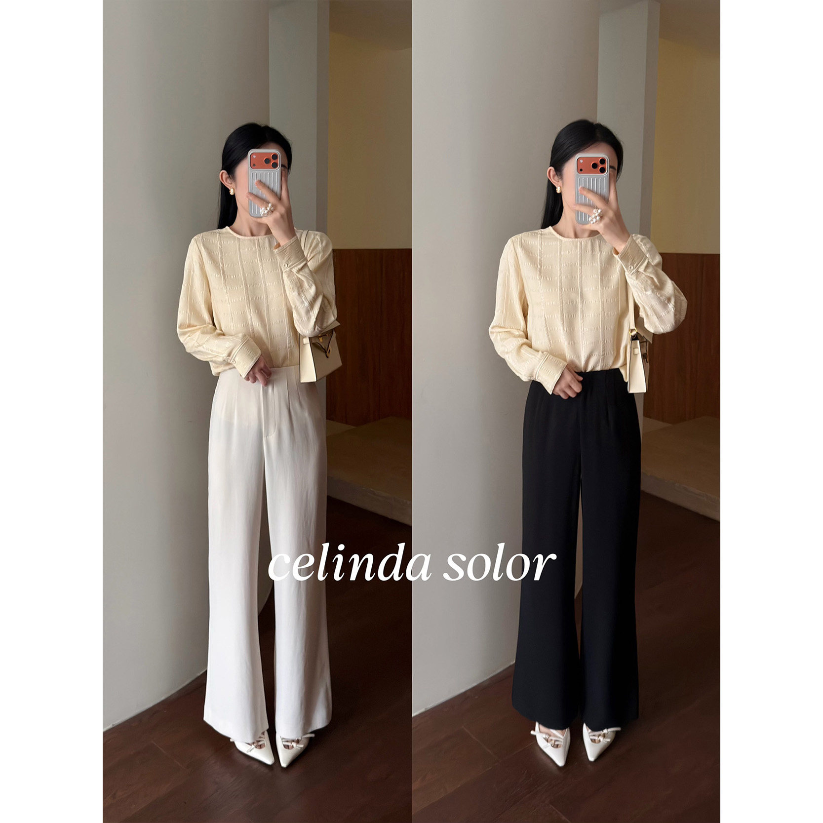 娇阳 老钱大气优雅感！松紧腰 日本三醋酸通勤直筒休闲西裤长裤