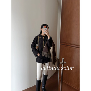 娇阳 硬货！ 低调奢华  穿一辈子 腰间抽绳锁扣连帽黑色风衣外套