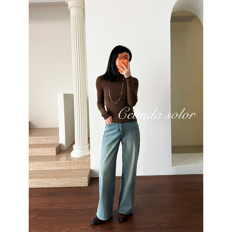 娇阳 怕冷收！四面弹  柔软无骨又保暖 厚款暖丝绒拉毛直筒牛仔裤