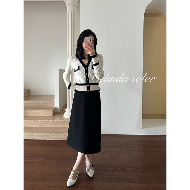 娇阳自制  经典大气好搭  黑色暗闪羊毛呢H型高腰修身秋冬厚半裙