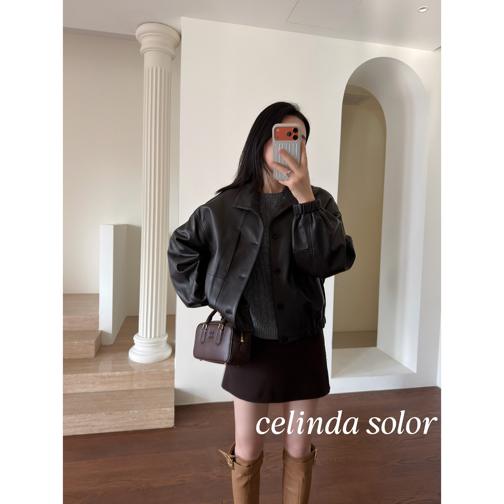 娇阳 江*疏影款 帅气篙级带范摩咖色进口意大利绵羊皮衣外套