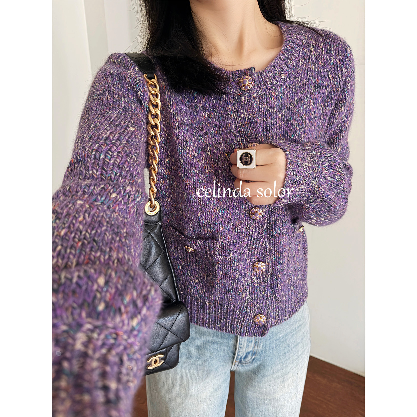 娇阳 绝美！温柔富贵花 香奶奶特纺点子纱羊毛混纺厚粗棒针织外套