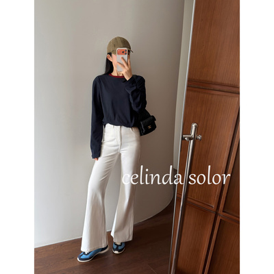 娇阳 元气又减龄！潮感  红蓝撞色 贴布字母春夏长袖T恤