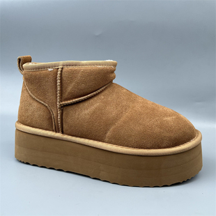 外贸真皮鞋 松糕底增高羊毛男靴原单断码 磨砂皮厚底雪地靴男士 冬季