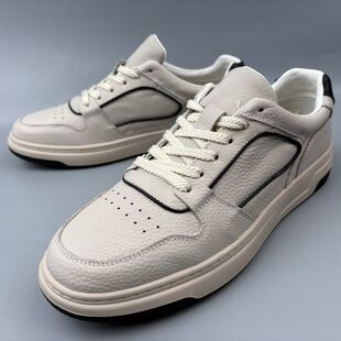 头层牛皮男鞋 夏季 百搭舒适系带潮鞋 男休闲板鞋 撤柜捡漏 透气小白鞋