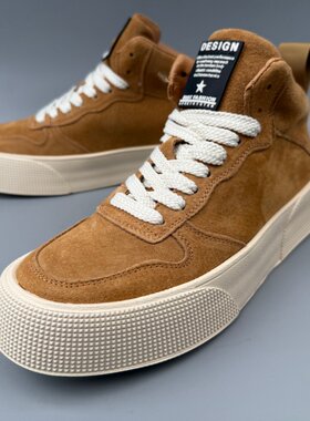 复古头层真皮高帮板鞋男士棕色