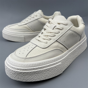 断码 百搭潮流男鞋 商场撤柜真皮拼布 男休闲透气小白鞋 白色厚底板鞋