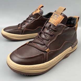 品牌尾货捡漏头层牛皮高帮板鞋男加绒保暖休闲鞋耐磨真皮上线棉鞋