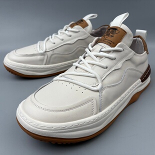 休闲男士白色板鞋品牌孤品头层牛皮鞋舒适百搭小白鞋撤柜断码男鞋
