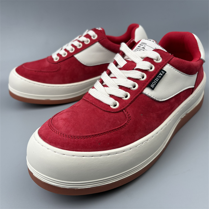 手工上线真皮按那些红色厚底板鞋