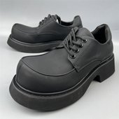 厚底德比鞋 捡漏 情侣撤柜正品 男黑色真皮休闲皮鞋 增高百搭大头男鞋