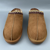 一脚蹬懒人鞋 男款 纯羊毛棉鞋 反绒牛皮包头拖鞋 户外有跟真皮男鞋