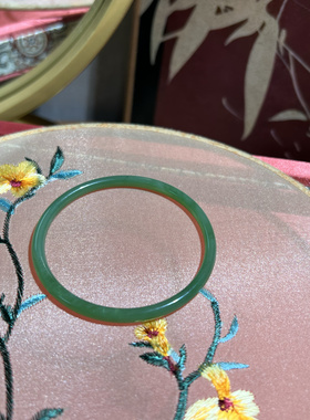 和田玉碧玉粉绿满色手镯细条节日礼物送证书礼盒