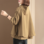 孔雀飞飞2025春装 遮肉减龄复古洋气纯色休闲外套女 大码 新款 韩版