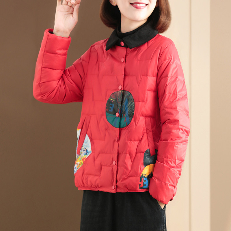 孔雀飞飞2024秋装韩版大码遮肉减龄复古加厚印花冬季休闲羽绒服,女装/女士精品,羽绒服,淘宝优惠券,粉丝福利购,淘宝优惠卷