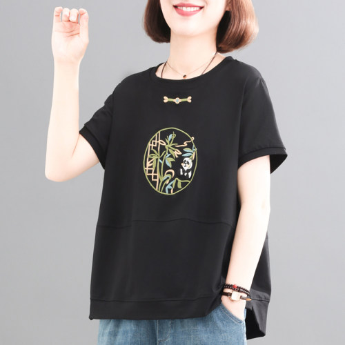 韩版大码遮肉刺绣短袖T恤女