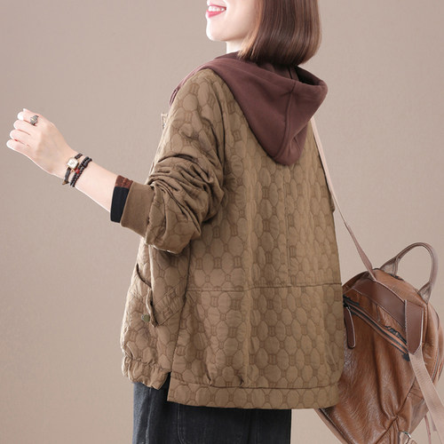 连帽复古时尚女士休闲外套春秋款