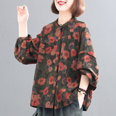 新款 休闲衬衫 韩版 遮肉复古印花时髦复古女款 大码 孔雀飞飞2026春装