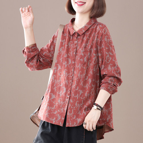 孔雀飞飞2024秋季碎花衬衫