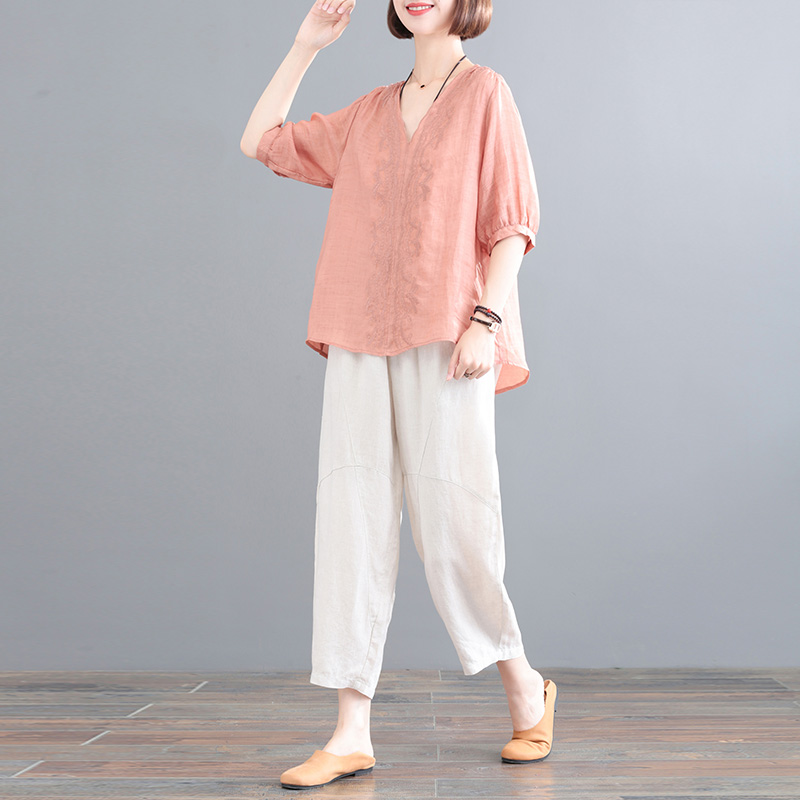 孔雀飞飞宽松大码显瘦棉麻原创