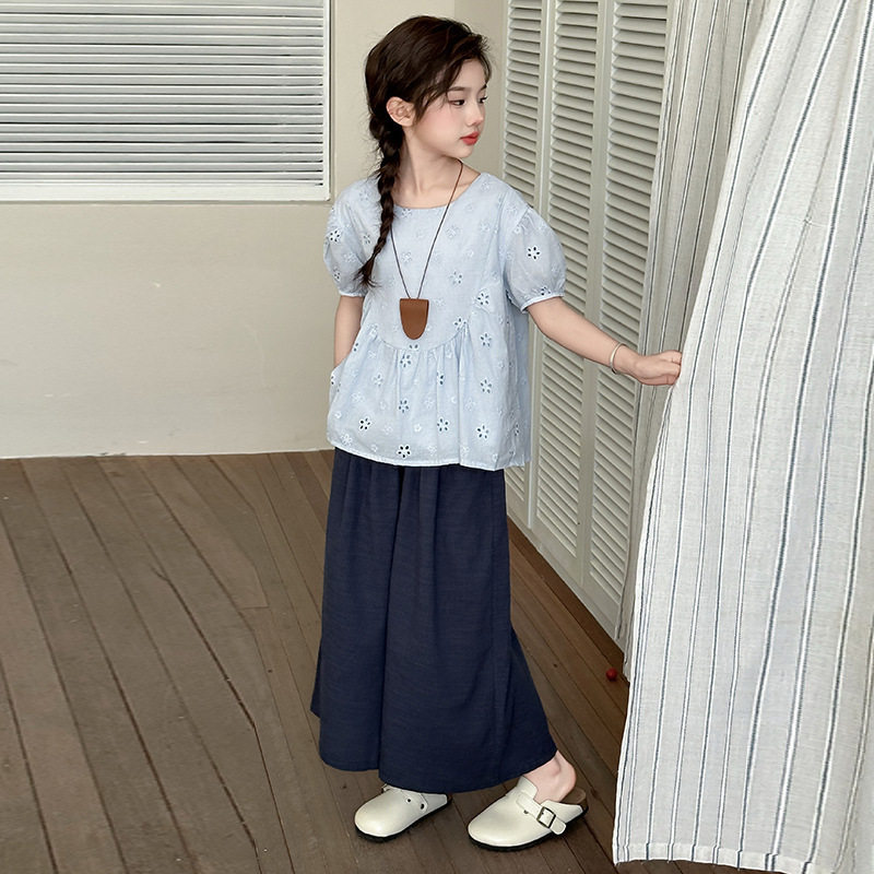 女童森系棉麻套装夏季2026新儿童运动套装